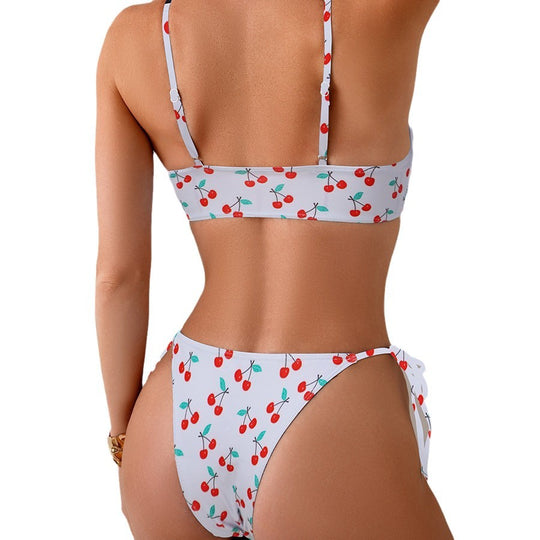 Damen Triangel-Bikini mit verspieltem Kirschdesign EB