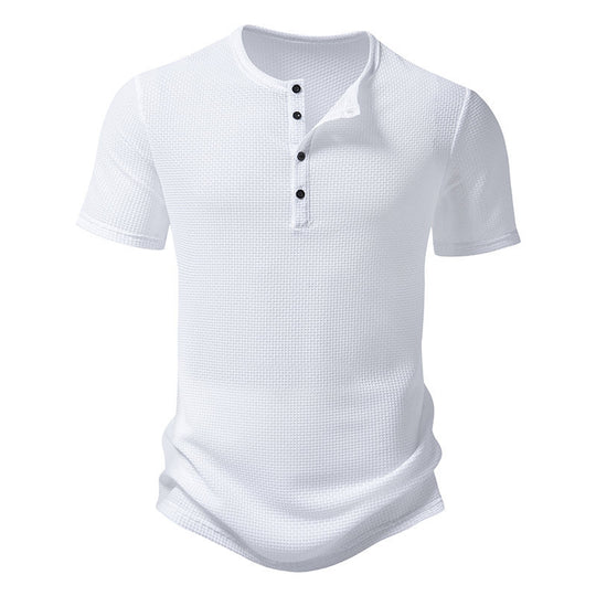 Herren Kurzarm-Henley-Shirt mit strukturiertem Design und modischen Knopfdetails EB