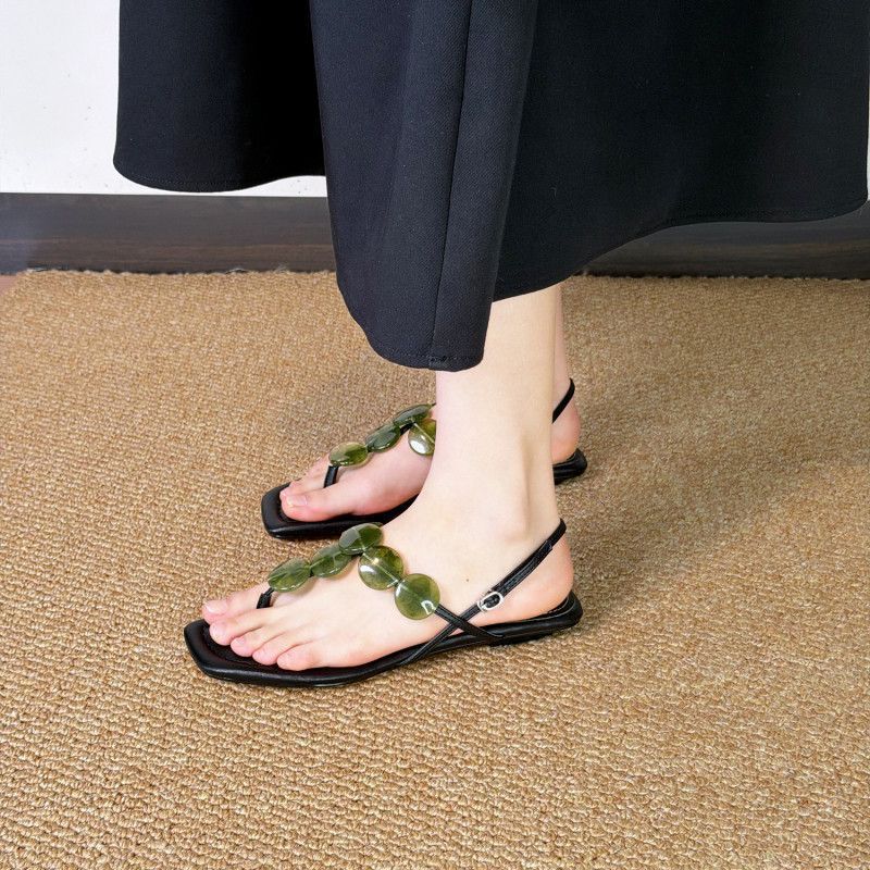 Damen elegante Zehentrenner-Sandalen mit zierlichem Blätter-Design EB