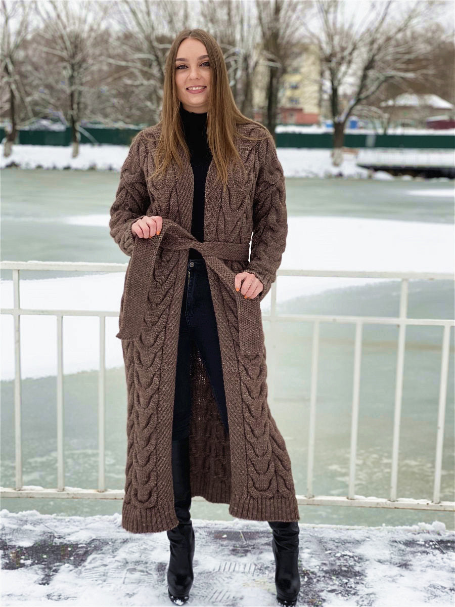Damen Grobstrickmantel mit offenem Schnitt und praktischen Taschen EB
