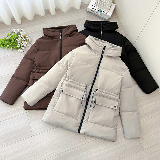 Damen nan mittellanger Thermoparka mit taillierendem Tunnelzug, ergonomischer Kapuze und großen Klapppattentaschen EB