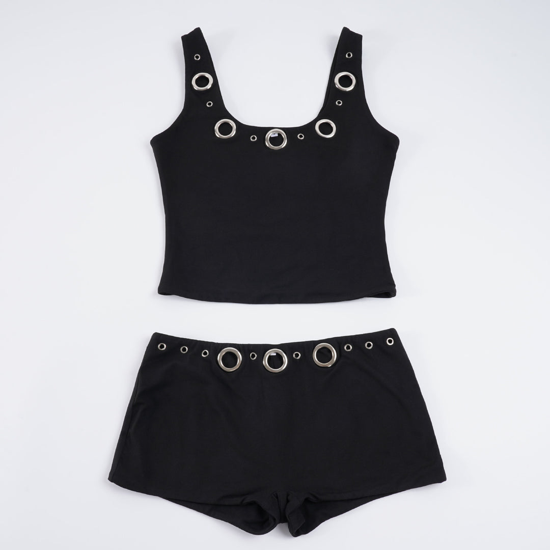Damen Sportliches Set mit Ringer-Top und hohen Ringen EB