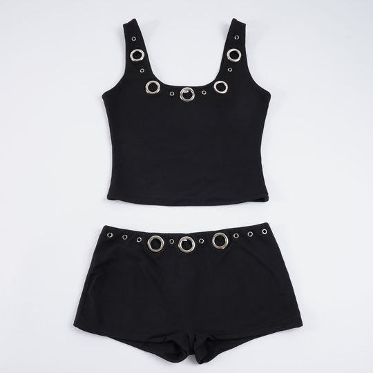 Damen Sportliches Set mit Ringer-Top und hohen Ringen EB