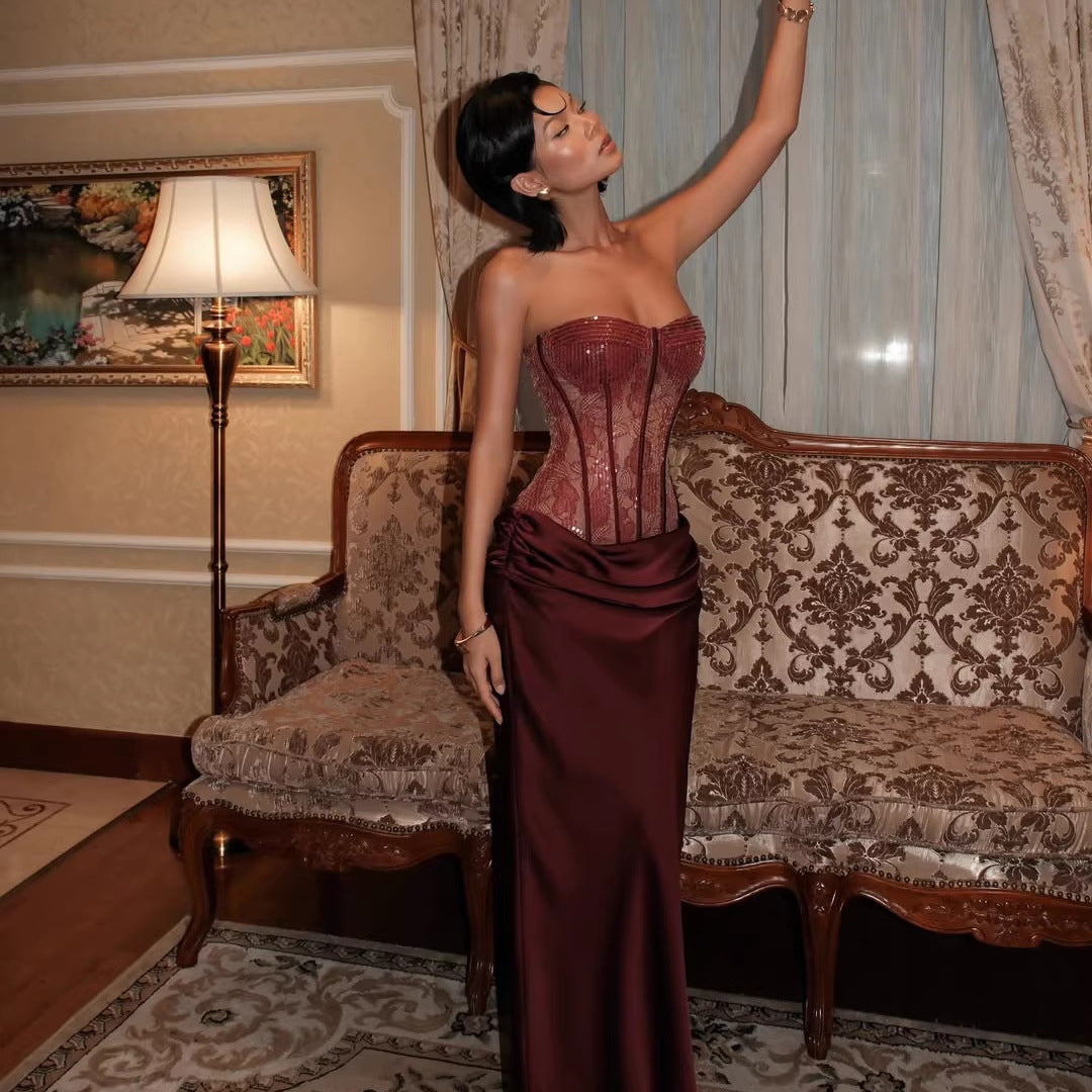 Damen Korsettkleid mit elegantem, fließendem Rock EB