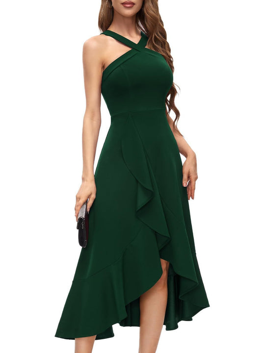 Damen Asymmetrisches Langen Abendkleid mit Drapierung EB