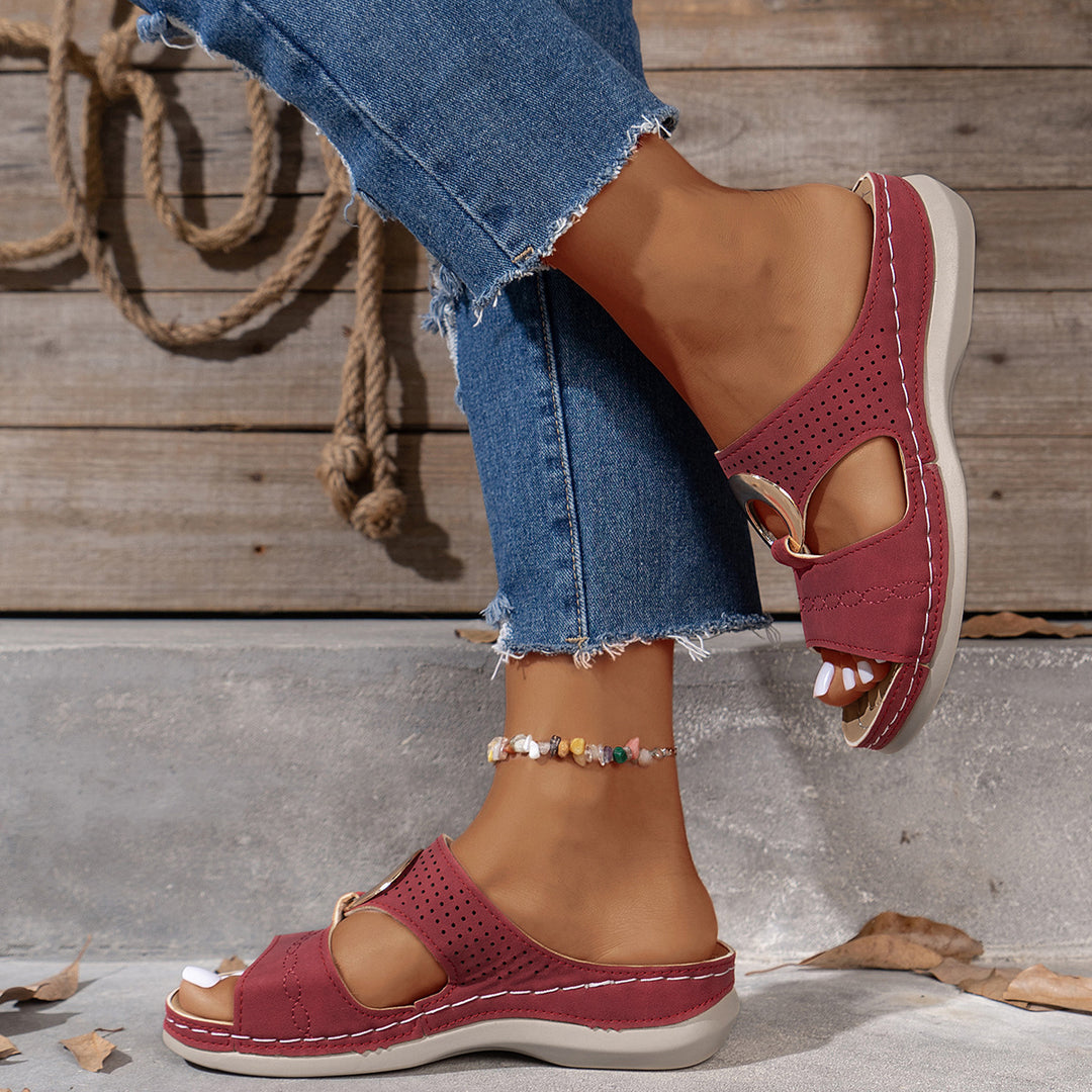 Damen Riemchen-Sandalen mit modischem Lochmuster und eleganter Applikation EB