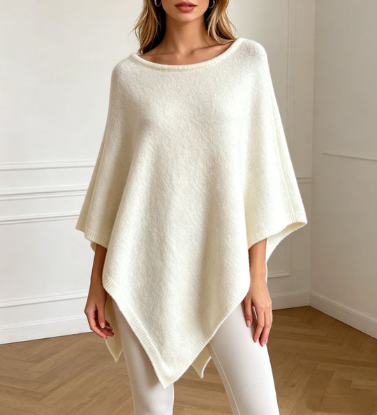 Damen Oversize Strickponcho mit weitem Rundhalsausschnitt EB