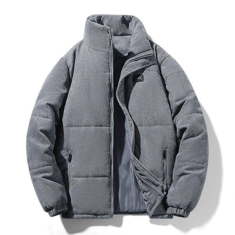 Herren gepolsterte Cordjacke mit hohem Stehkragen, wattierter Isolierung und Reißverschlusstaschen EB