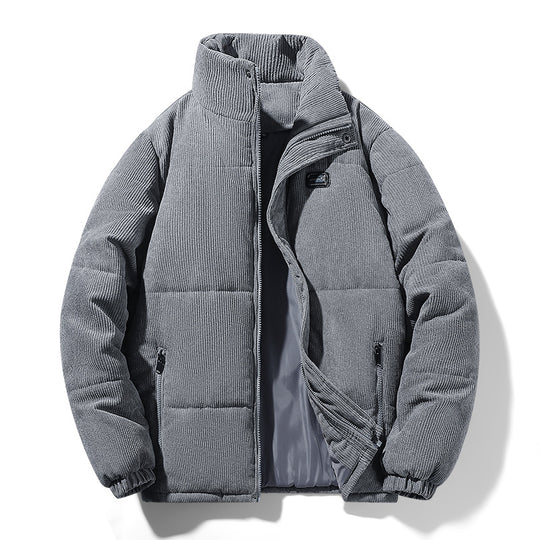 Herren gepolsterte Cordjacke mit hohem Stehkragen, wattierter Isolierung und Reißverschlusstaschen EB