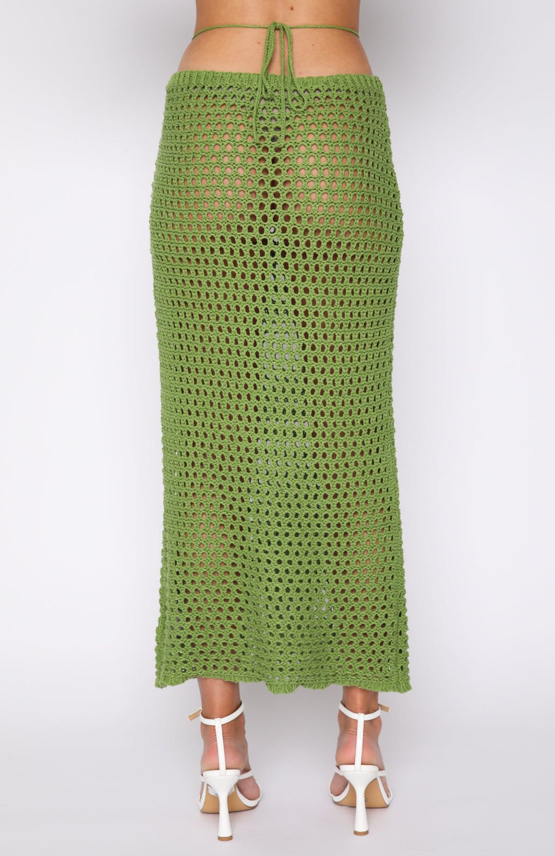 Damen gehäkeltes Crop-Top und Maxirock-Set mit seitlichen Schlitzen und Binde-Details EB