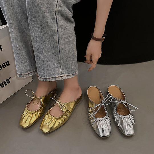 Damen modische Flats mit gerafftem Design und dekorativem Riemchen EB