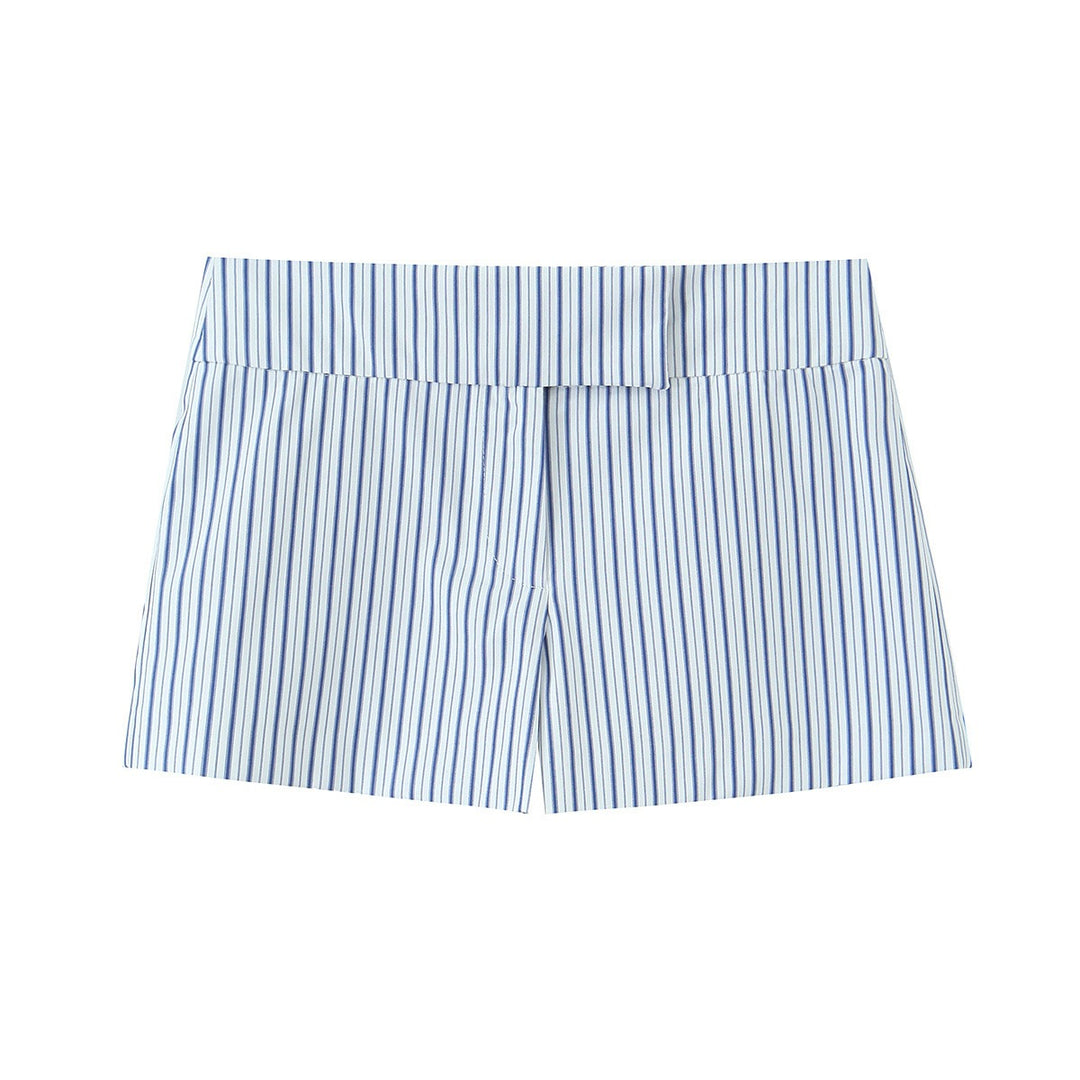 Damen elegante Shorts mit feinem Streifenmuster und hohem Bund EB