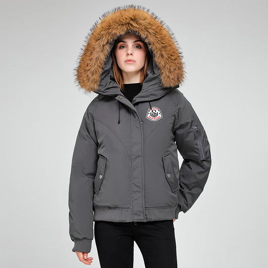 Damen Sportliche Pufferjacke mit abnehmbarem Kunstfellkragen und praktischen Taschen EB