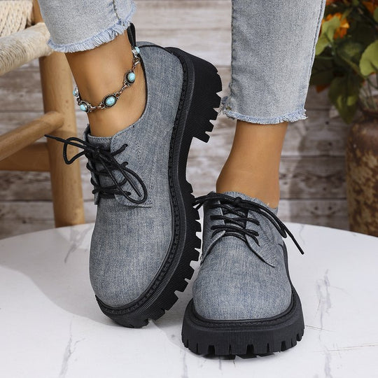 Damen Schnürschuhe mit robustem Profil und urbanem Denim-Look EB