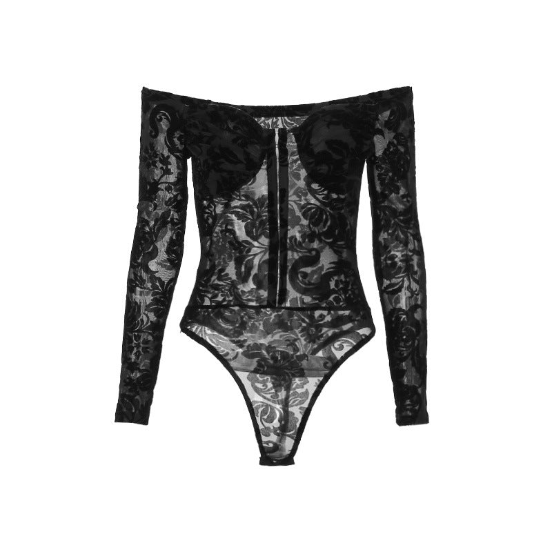Damen Spitzenbustier mit schulterfreiem Design und langen Ärmeln EB