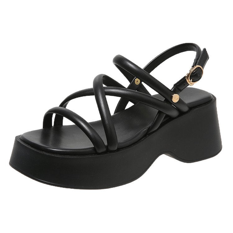 Damen geschlossene Plateau-Sandalen mit braunem Riemendesign EB
