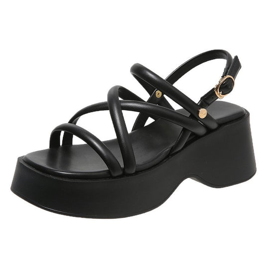 Damen geschlossene Plateau-Sandalen mit braunem Riemendesign EB