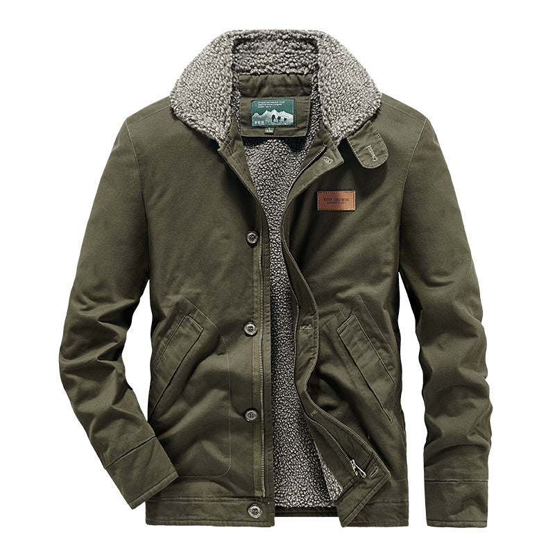 Herren Canvas-Jacke mit durchgehendem Sherpa-Innenfutter und Hemdkragen EB