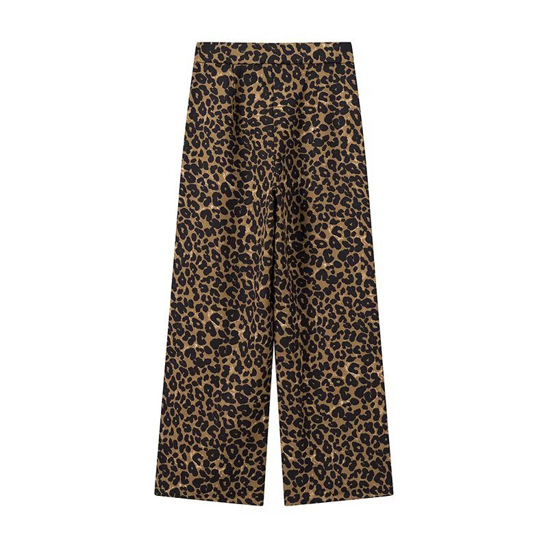 Damen Modische Palazzo-Hose mit Leopardenmuster EB