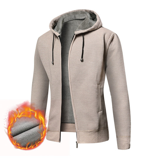 Herren fleecegefütterte Kapuzenjacke mit modischem Rippdesign EB