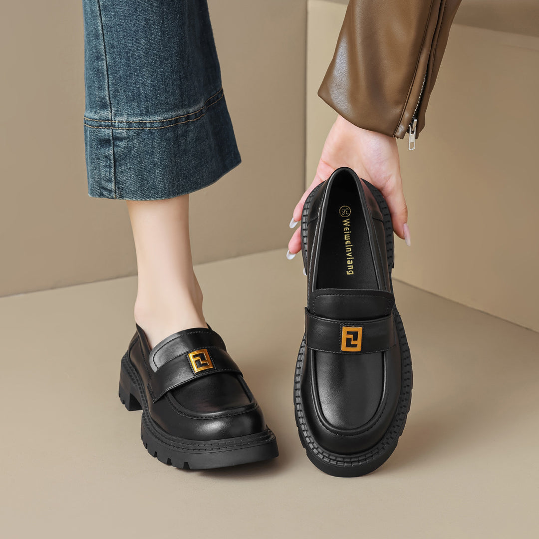 Damen elegante Mokassin-Slipper mit modischem Riemen und stabiler Gummisohle EB