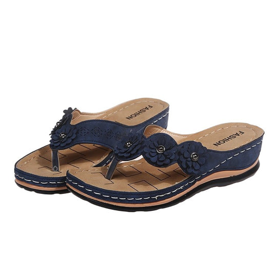 Damen Elegante Zehentrenner-Sandalen mit floralem Dekor EB