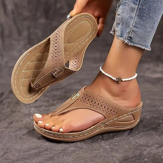 Damen Komfortable Zehentrenner-Sandalen mit verstellbarem Riemendesign EB