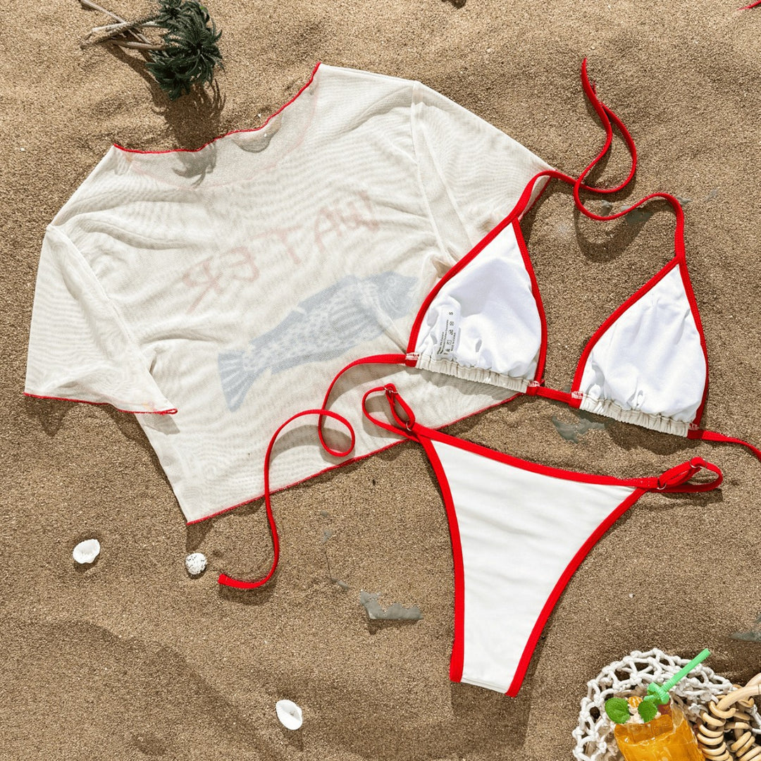 Damen Bikiniset mit bedrucktem Crop-Top EB