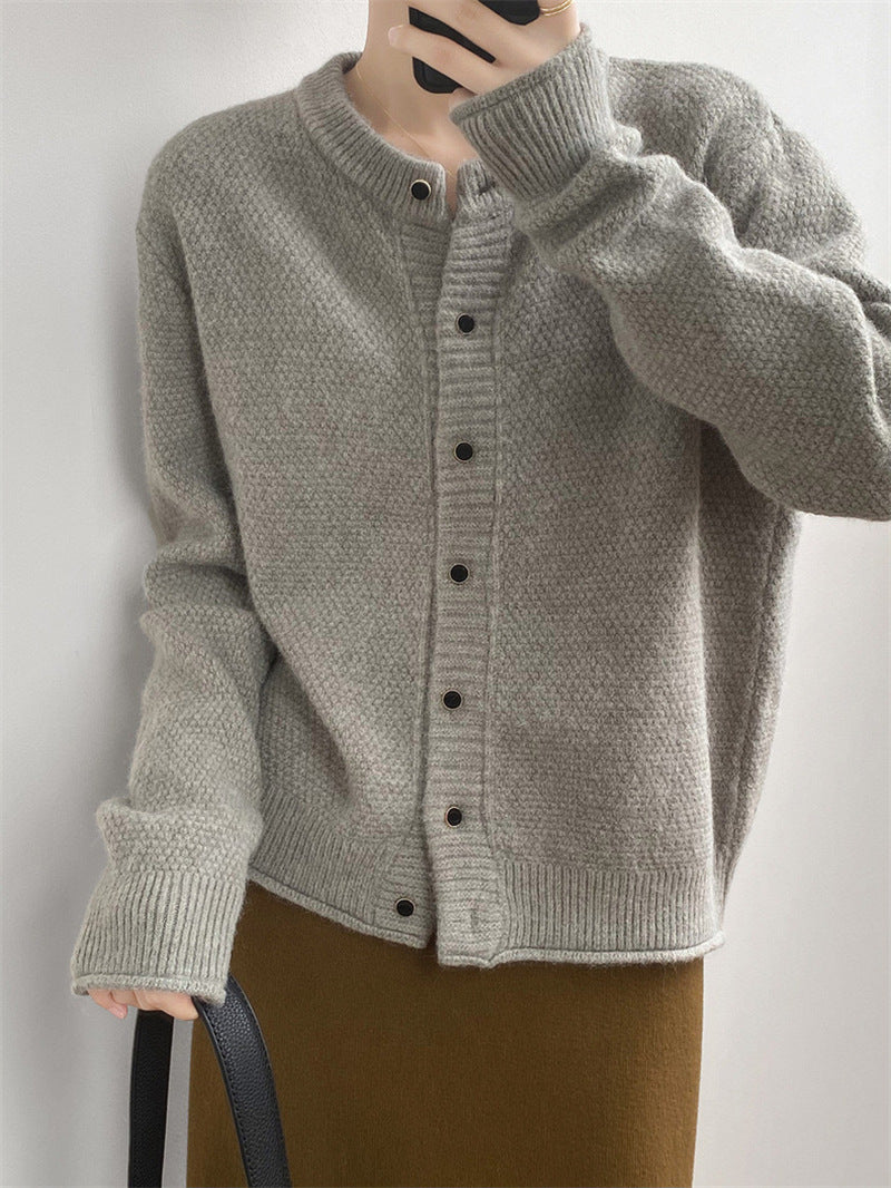 Damen Chunky Strickjacke mit Knopfverschluss und breiten Ärmelabschlüssen EB