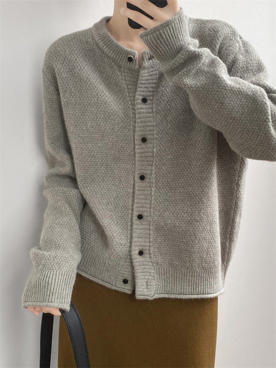 Damen Chunky Strickjacke mit Knopfverschluss und breiten Ärmelabschlüssen EB