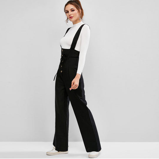 Damen Hochwertiger Jumpsuit mit blickdichten Trägern und Knopfdetail EB