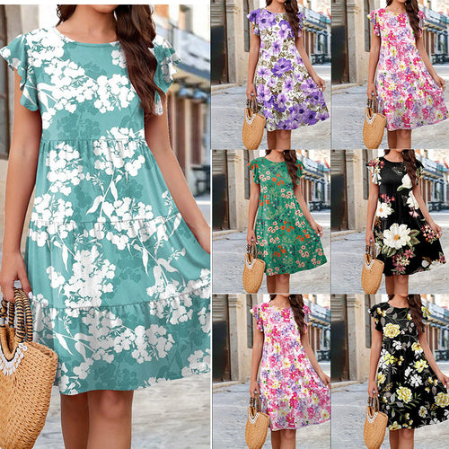 Damen Blumen-Midikleid mit Rüschendetails und femininer Silhouette EB
