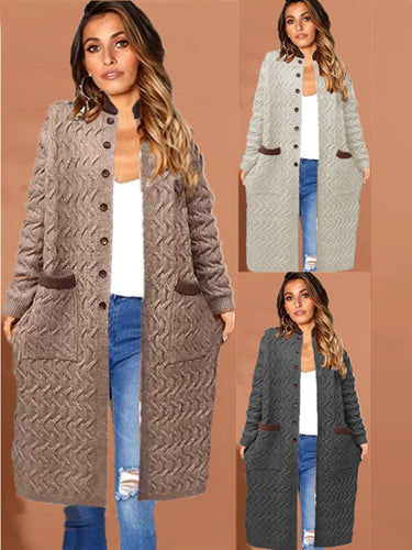 Damen Strickmantel mit tiefen Taschen und Knopfdetails EB