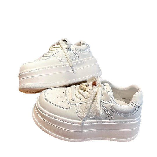 Damen modische Plateau Sneakers mit atmungsaktiver Leder-Oberfläche EB