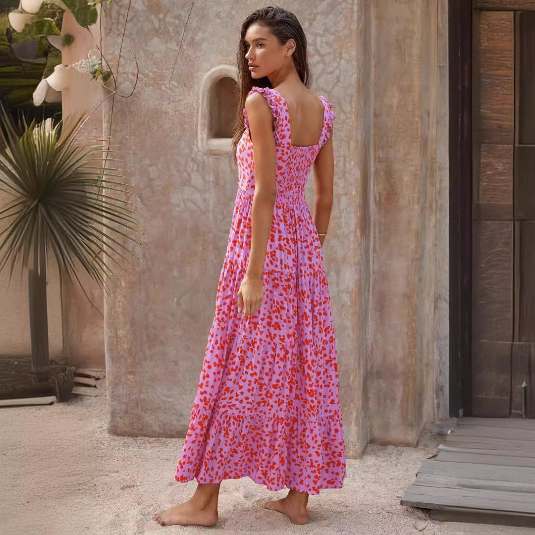 Damen Maxikleid mit trendigem Volant und floralem Muster EB