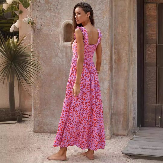 Damen Maxikleid mit trendigem Volant und floralem Muster EB