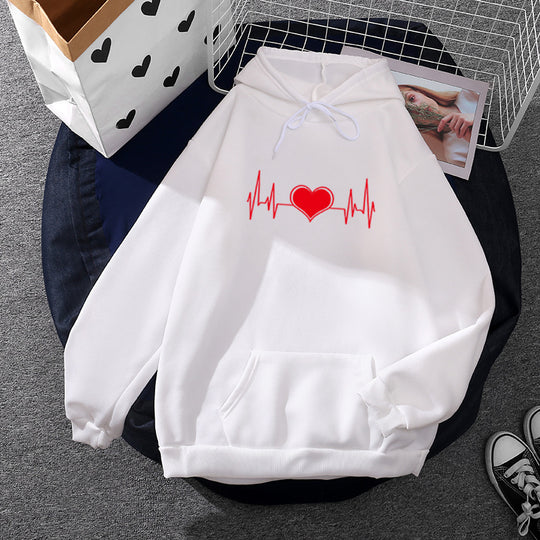 Unisex nan oversized Kapuzenpullover mit Herz-EKG-Print und Kängurutasche EB