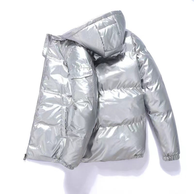 Herren nan glänzende Steppjacke mit Kapuze, wattierter Thermofütterung und wasserabweisender Lackoptik EB