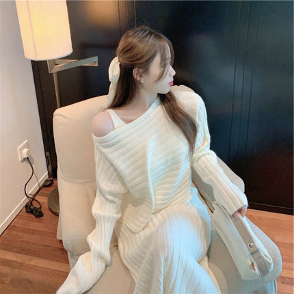 Damen Off-Shoulder Strickkleid im Rippdesign EB