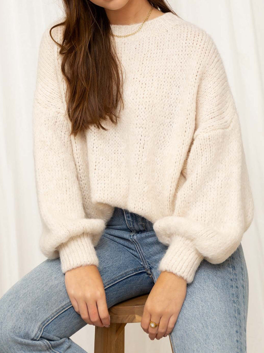 Damen gemütlicher Oversize-Pullover mit voluminösen Ärmeln und weichtexturiertem Strick EB