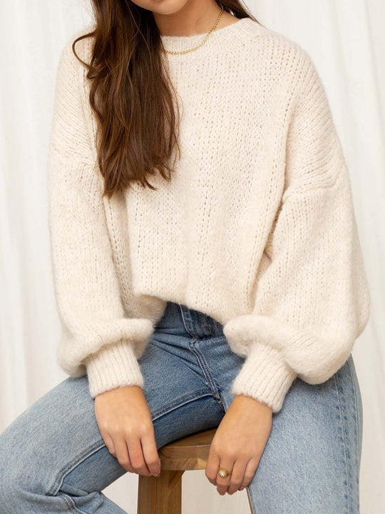 Damen gemütlicher Oversize-Pullover mit voluminösen Ärmeln und weichtexturiertem Strick EB