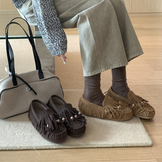 Damen Mokassins mit fransenähnlichem Design und dekorativen Quasten EB