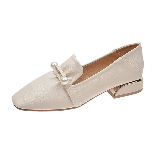 Damen Elegante Ballerinas mit modischem Perlenschmuck und komfortablem Blockabsatz EB
