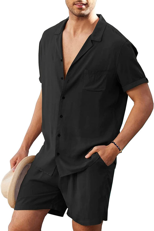Herren Lässiges Kurzarm-Hemd und Shorts Set EB