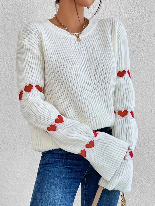 Damen kuscheliger Strickpullover mit modellierenden Ärmeln und Herzmotiv EB