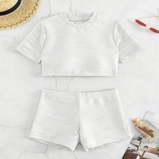 Damen Sportliches Crop-Top und kurze Shorts Set EB