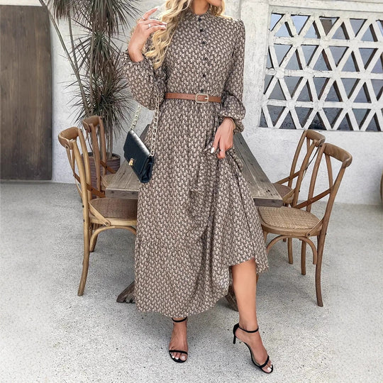 Damen Maxikleid mit raffiniertem Muster und Taillengürtel EB