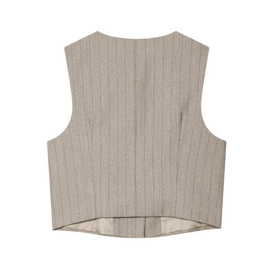 Damen elegante, weit geschnittene Hochbundhose mit geometrischem Streifenmuster EB
