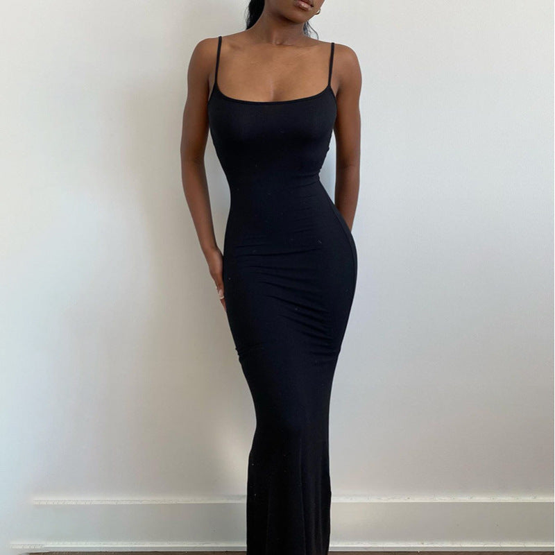 Damen Elegantes Maxikleid mit Spaghettiträgern und fließendem Schnitt EB