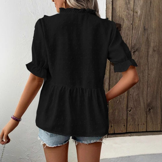 Damen luftige Bluse mit voluminösem Rüschensaum und lockerer Passform EB